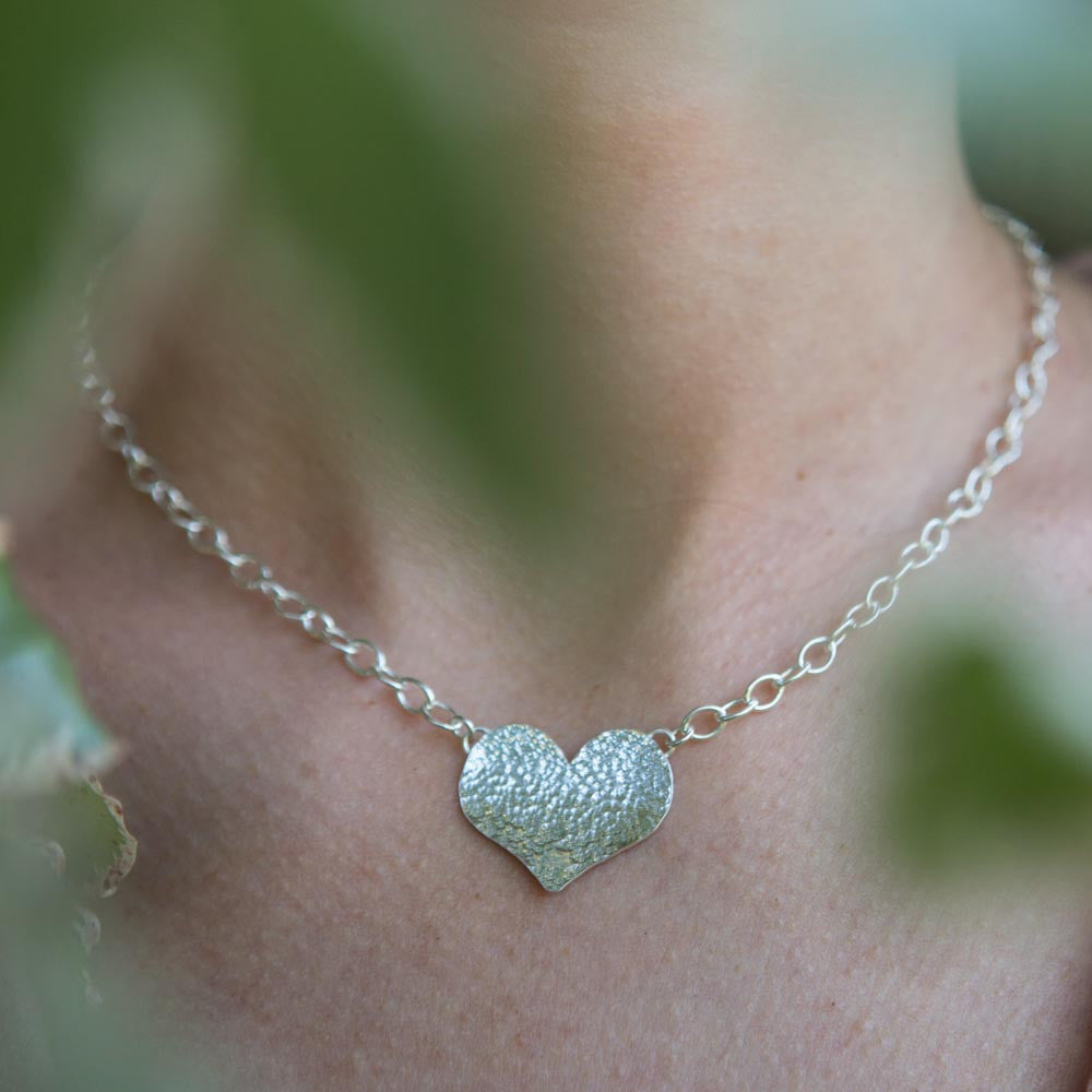 Aphrodite elegant handcrafted sterling silver hammered heart statement pendant necklace, unique delicate handmade jewellery
